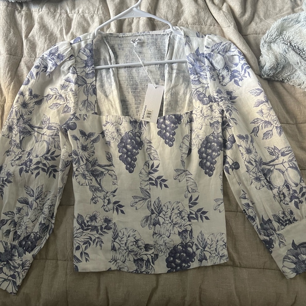 Reformation Puff Sleeve Linen Top